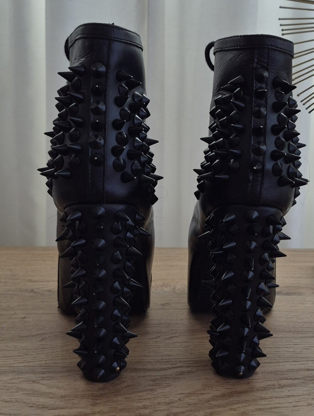 Jeffrey Campbell Spike Black Platform Lace-Up Ankle Boots - Picture 3 of 6